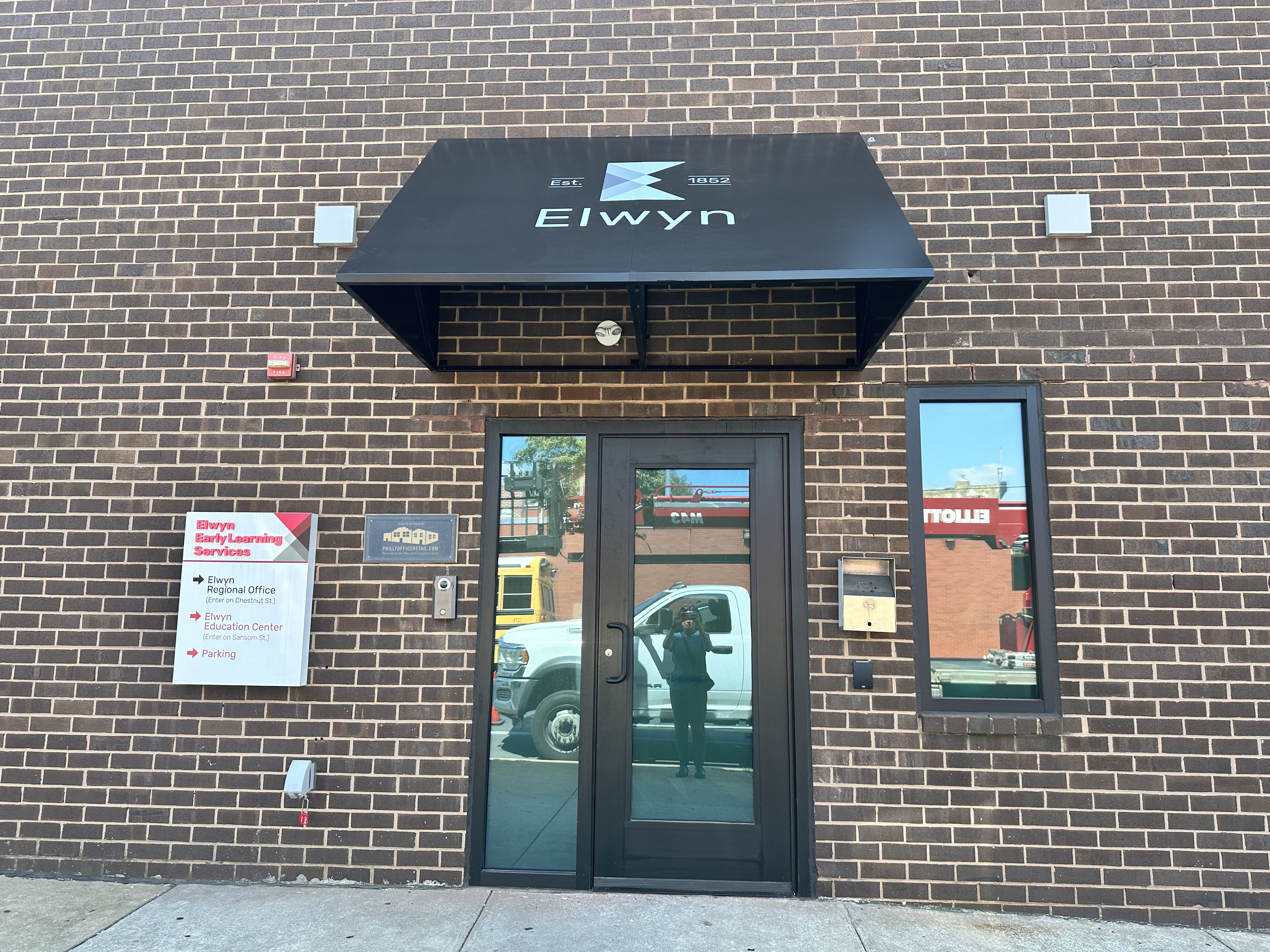 Completed entrance canopy on an active program facility